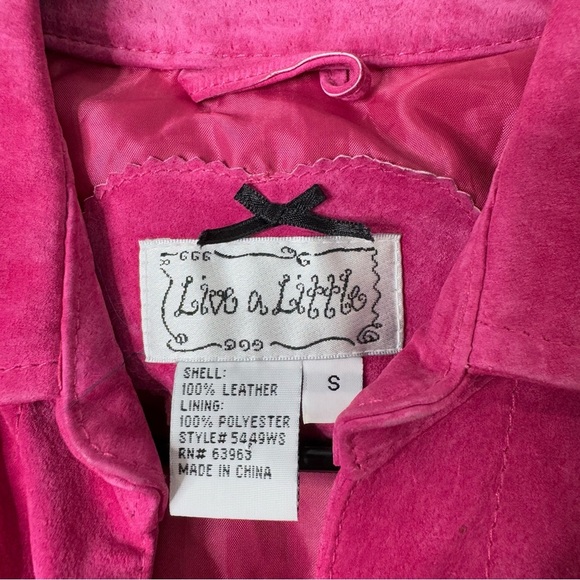 Vintage Y2K Live a Little Pink Suede Leather Collared Snap Front Jacket Size S - Picture 8 of 12